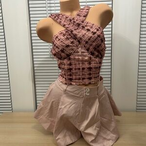 AKIRA Crisscross Mauve Tie-Dye Crop Top